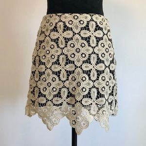 Kensie Crochet Knit Mini Skirt Black Beige Size 4